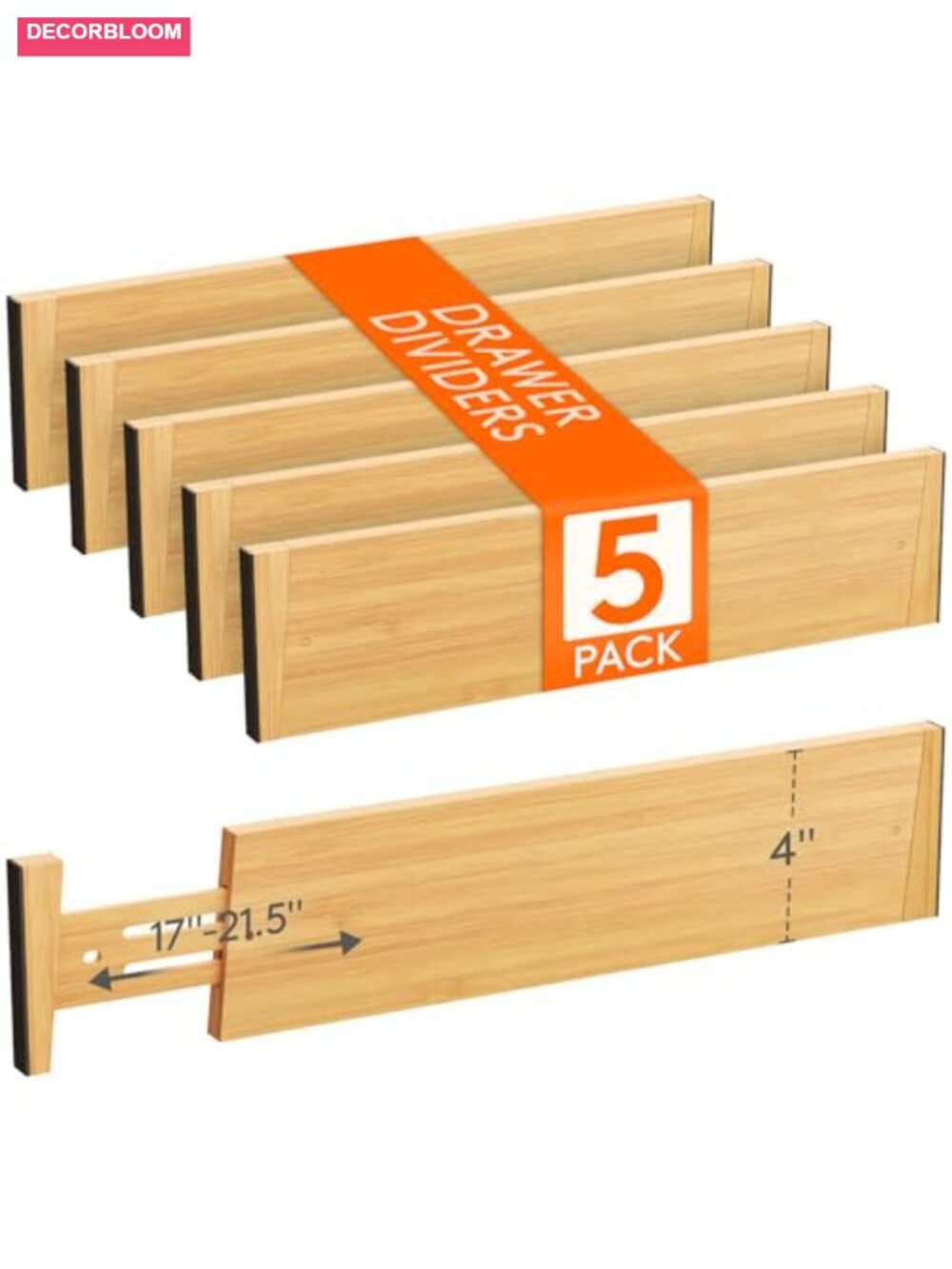 Bamboo Drawer Dividers 4" High Expandable Adjustable Organizer Set of 5